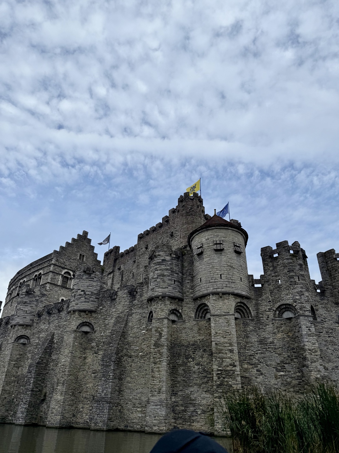 The stone walls of Gravensteen Castle in Ghent
